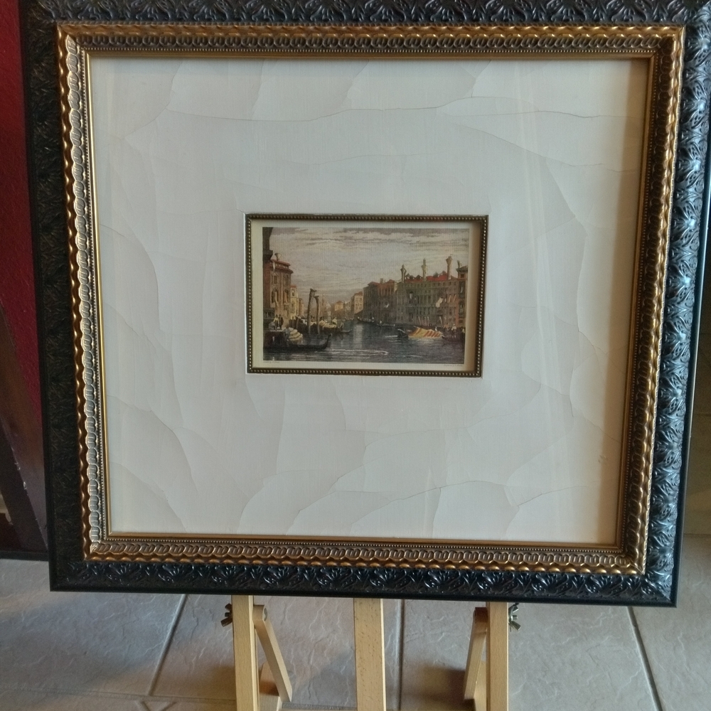 Framed Venice Canal Art Print in Gold and Black